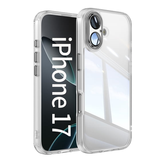 for iPhone 17 Anti-Scratch Back Case, Luxury Clear Tempered Glass Back Shockproof Drop Protective Ultra Slim Lightweight Anti-Yellowing Phone Cover with Lens Protector, White