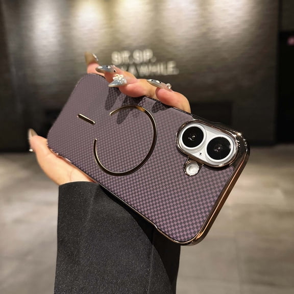 For iPhone 17 Borderless Phone Case,Compatible with Mag-safe,Fiber Pattern Back Design,Ultra Slim Shockproof Anti-fall Anti-Scratch Rugged Thin Fit Electroplated Phone Case,Purple
