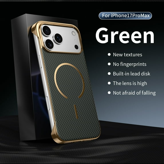 For iPhone 17 Borderless Phone Case,Fiber Pattern Back,Ultra Slim Shockproof Protection,Frameless Phone Case Cover,Compatible with Mag-Safe,Thin Fit Rugged Phone Case,Green