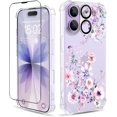 thumbnail image 1 of for iPhone 17 Case,[3 in 1] with Screen Protector & Camera Lens Protector, Flower Pattern Design,Clear Soft Shockproof Slim Floral Phone Cover for Women Girls 2025 6.3"(Ink Purple), 1 of 13