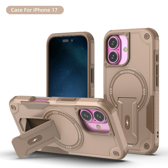 for iPhone 17 Case, Built-in Kickstand, Compatible with Magsafe, Luxury Military-Grade Armor Shockproof Drop Protective Rugged Cover Hybrid Cell Phone Case for iPhone 17 - Desert