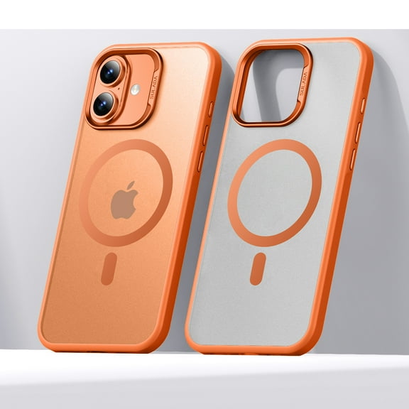 for iPhone 17 Case, Built-in Magnetic Ring, Compatible with Magsafe Charger, Shockproof Anti-Scratch Drop Protection Translucent Matte Phone Case Cover for iPhone 17, Orange