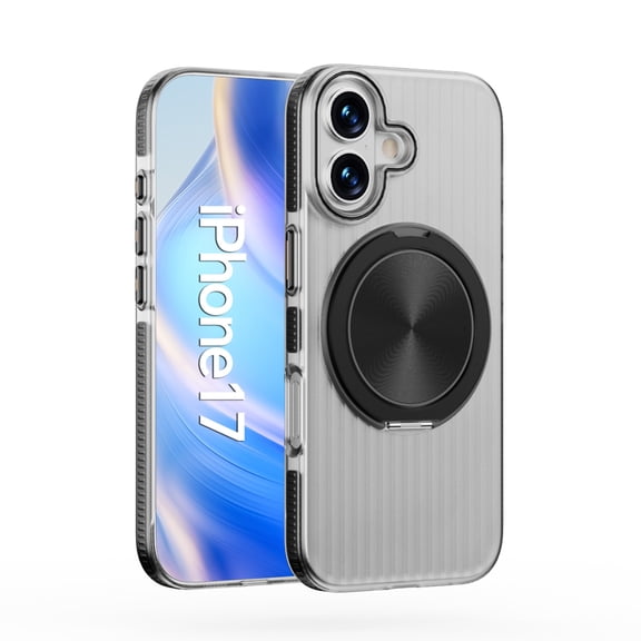 for iPhone 17 Case Clear with Kickstand Magnetic Ring Stand [Compatible with MagSafe] [Drop Protection] Transparent Slim Fit Anti-Yellowing Phone Grip Cover for Men Women, Black