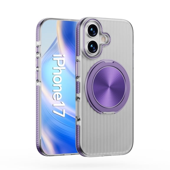 for iPhone 17 Case Clear with Kickstand Magnetic Ring Stand [Compatible with MagSafe] [Drop Protection] Transparent Slim Fit Anti-Yellowing Phone Grip Cover for Men Women, Purple