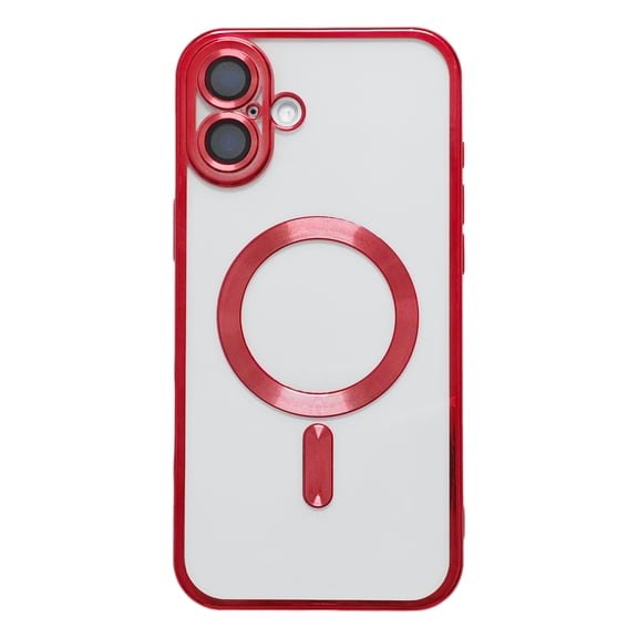for iPhone 17 Case Clear Magnetic, Ultra Thin Plating edge Cover Compatible with Magsafe Phone Case for Women Men Girl, Cute Soft TPU Silicone & Hard PC Transparent Anti-Yellow, Red