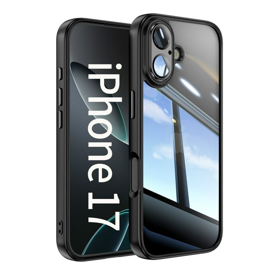 for iPhone 17 Case Clear Slim, [Built in Lens Protector] [Non Yellowing] TPU Bumper Transparent Back Hard Shell Shockproof Thin for Men Women for iPhone 17, Black