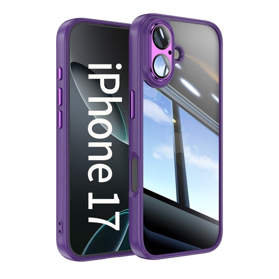 for iPhone 17 Case Clear Slim, [Built in Lens Protector] [Non Yellowing] TPU Bumper Transparent Back Hard Shell Shockproof Thin for Men Women for iPhone 17, Darkpurple