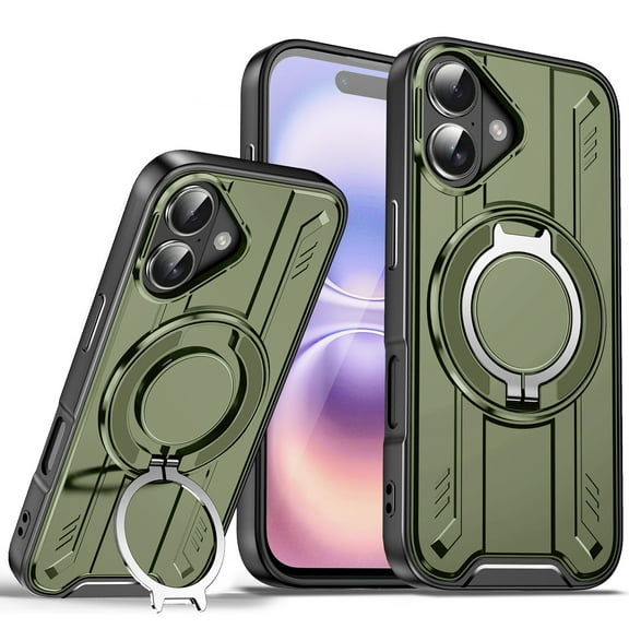 For iPhone 17 Case [Compatible with MagSafe] 360°Rotatable Magnetic Ring Invisible Stand [Drop Protection] Armor Shockproof Military-Grade Protection Anti-Scratch,Armygreen