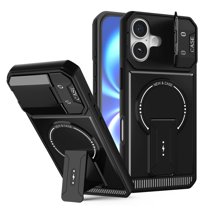 for iPhone 17 Case, Compatible with MagSafe, Camera Flip Cover, Magnetic Bracket, Rugged Shockproof Drop Protection Durable Protective Phone Cover for Men & Women Hard PC Back Case, Black