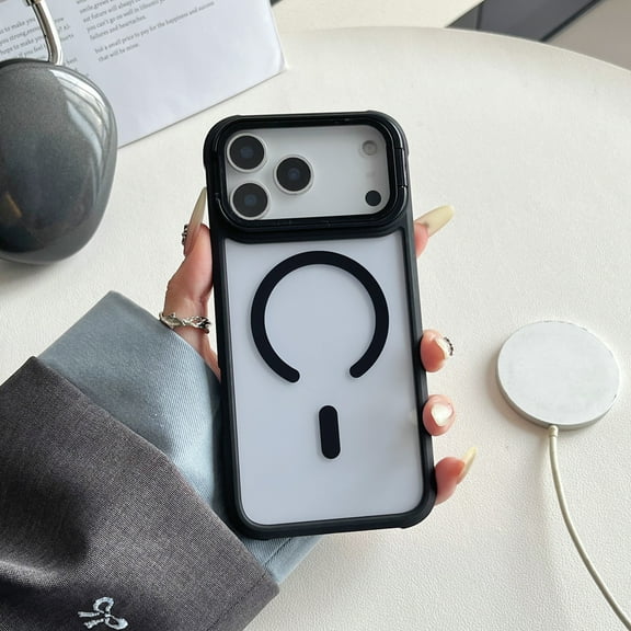 for iPhone 17 Case Compatible with MagSafe, Phone Case with Built-in Camera Stash Stand Shockproof & Scratch-Resistant Back Cover Kickstand for iPhone 17, Black