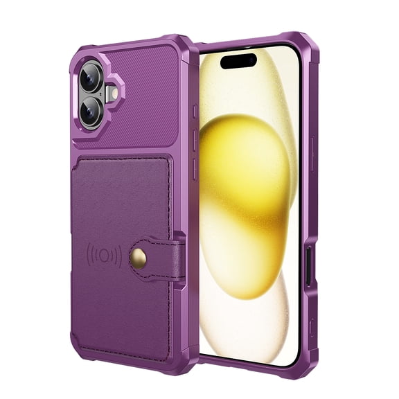 for iPhone 17 Case with Credit Card Holder, Magnetic Back Flip Case PU Leather Wallet Cover for Women Men, All-Round Shockproof Rugged Protective Phone Case for iPhone 17, Purple