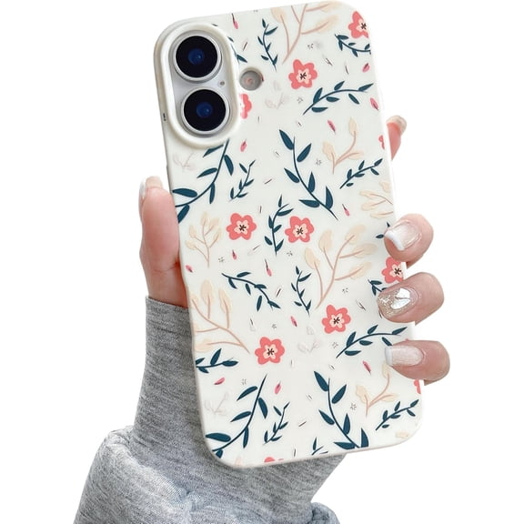 for iPhone 17 Case, Cute Pink Floral Flower Pattern Aesthetic Phone Case, Raised Camera Protection Soft Slim TPU Shockproof Protective Phone Cover for Girls Women - Branch Flower