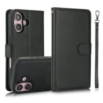 for iPhone 17 Case Detachable Magnetic Wallet Case with Card Holder, 2 in 1 PU Leather Flip Folio Case with Kickstand Wrist Strap Shockproof Protective Phone Case Cover for iPhone 17, Black