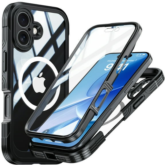 For iPhone 17 Case Full-Body Phone Case with Built-in Glass Screen Protector& Full Camera Protector, Camera Control [Magnetic with MagSafe] Drop Proof 17 Cover