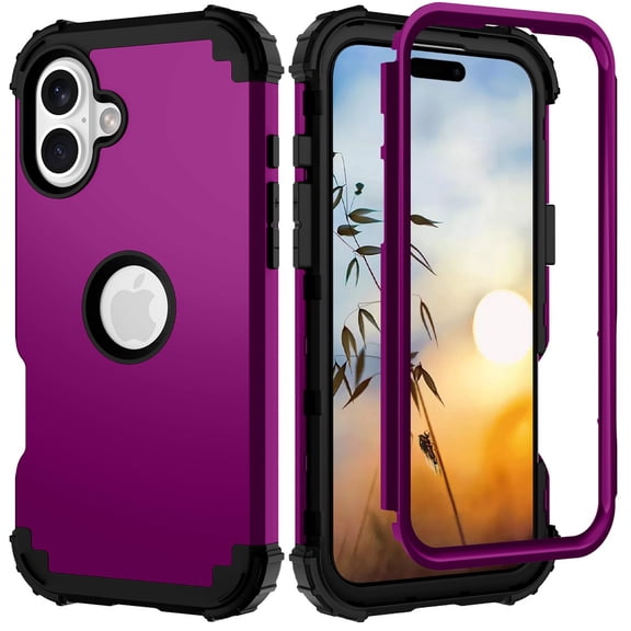 for iPhone 17 Case, Heavy Duty Military Grade Drop Protection Hybrid Cover, Rugged Shockproof Dustproof Triple-Layers Tough Phone Case for iPhone 17, Purple