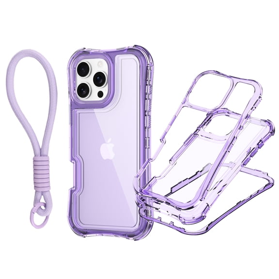 For iPhone 17 Case, Hybrid Rubber Heavy Duty Shockproof Protection Phone Cases with Lanyard, Anti-Drop, Dual Layer Transparent Protective Cover Compatible with iPhone 17,Purple