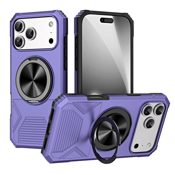 for iPhone 17 Case, Hybrid Ultra Slim Shockproof Cover with 360° Rotating Alloy Ring Kickstand, Magnetic Drop Protective Stylish Design Case Cover for iPhone 17, Violet