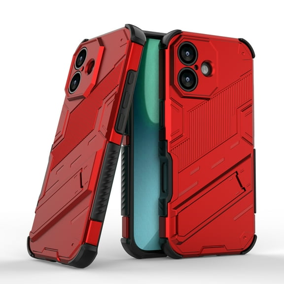 for iPhone 17 Case, Kickstand Rugged Shockproof TPU Matte Textured All-Inclusive Lens Protective Shell Hard PC Back Cover Sturdy Phone Case for iPhone 17, Red