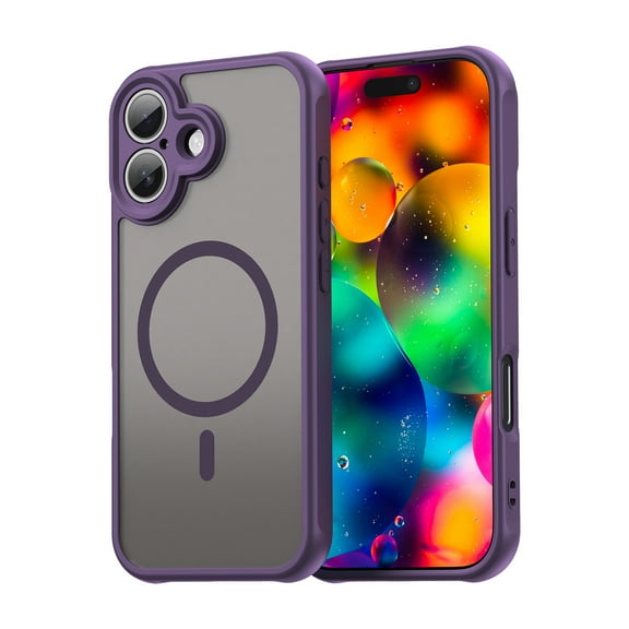 for iPhone 17 Case Magnetic Phone Case Compatible with MagSafe, Soft TPU Bumper Hard Translucent Matte Back Slim Fit Shockproof Protective Case Cover for Men Women Girls - Purple