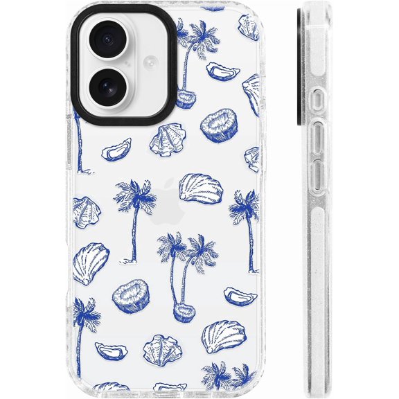for iPhone 17 Case [Military-Grade Drop Protection/Coastal Soft Slim TPU Protective/Camera Control/for Girls Teens] - White Blue Tropical Palm Tree Coconut Pattern