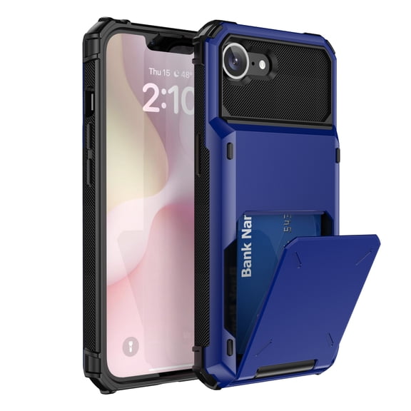 for iPhone 17 Case Military Grade Shockproof Phone Case with Card Holder Heavy Duty Protective Hard PC Shell Soft TPU Bumper Cover for iPhone 17 Phone Case, Blue