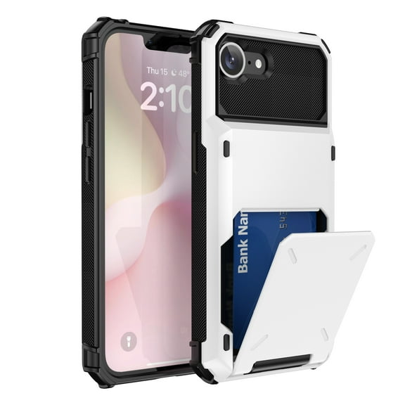 for iPhone 17 Case Military Grade Shockproof Phone Case with Card Holder Heavy Duty Protective Hard PC Shell Soft TPU Bumper Cover for iPhone 17 Phone Case, White