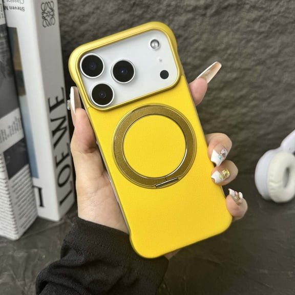for iPhone 17 Case with Ring Holder Stand, Military Grade Drop Protection, Built-in Secure Ring Grip, Non-Bumper Shockproof Slim Hard Phone Case for iPhone 17, Yellow