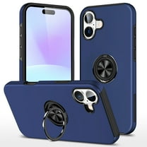 for iPhone 17 Case with Ring Stand, 360° Rotatable Ring Holder Magnetic Kickstand, 2-Layer Heavy Duty Shockproof Rugged Hybrid Hard PC Soft Rubber Case for iPhone 17, Blue