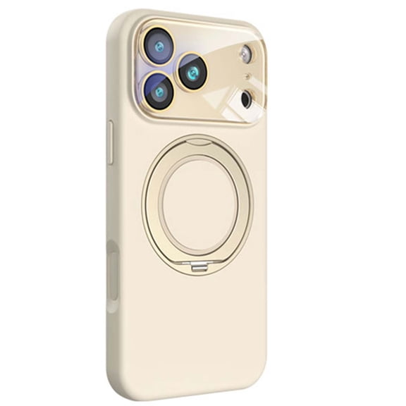for iPhone 17 Case with Rotated Ring Holder Stand, Support Wireless Charging, Camera Lens Protector, Shockproof Slim Hybrid PC Liquid Silicone Phone Case for iPhone 17, Apricot