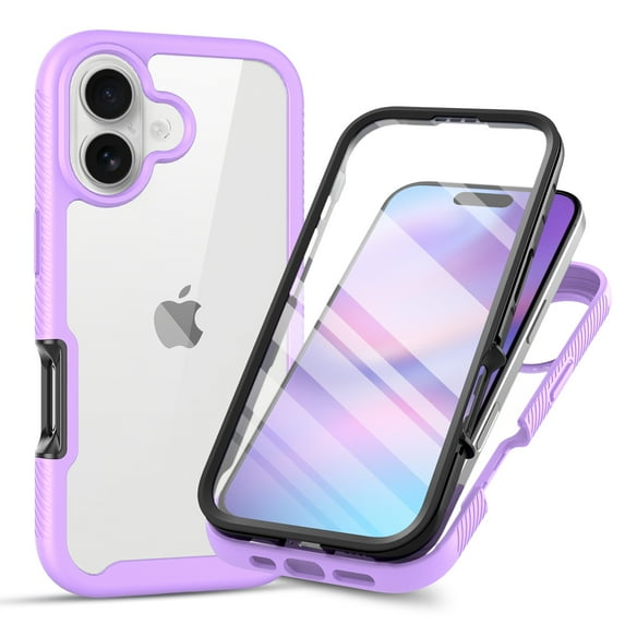 for iPhone 17 Case with Screen Protector, Shockproof Soft TPU Bumper Rugged Clear Hard PC Back Shell Anti-Scratch All-inclusive Cover for iPhone 17, Purple