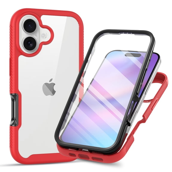 for iPhone 17 Case with Screen Protector, Shockproof Soft TPU Bumper Rugged Clear Hard PC Back Shell Anti-Scratch All-inclusive Cover for iPhone 17, Red