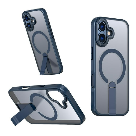 for iPhone 17 Case with Stand, Compatible with MagSafe, Magnetic Kickstand Case for iPhone 17, Military-Grade Protection Shockproof Case, Clear Acrylic + Soft TPU Material, Blue