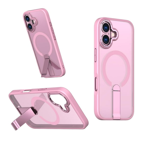 for iPhone 17 Case with Stand, Compatible with MagSafe, Magnetic Kickstand Case for iPhone 17, Military-Grade Protection Shockproof Case, Clear Acrylic + Soft TPU Material, Pink