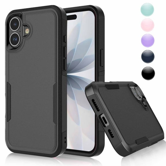 iPhone 17 Case,Sturdy Phone Case for Apple 17 2025 6.3 inch,Njjex Shockproof Protection Heavy Duty Armor Hard Plastic & Rubber Rugged Bumper 2-in-1 Case Cover-Black