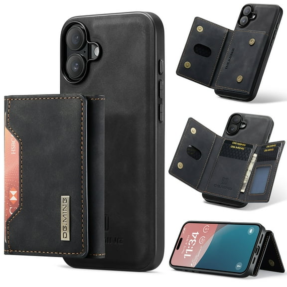 for iPhone 17 Case Wallet, 2 in 1 Detachable Magnetic Card Holder PU Leather Kickstand Phone Case [Card Cash Slot] [Wireless Charging] Shockproof Cover For iPhone 17,Black