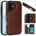 thumbnail image 1 of for iPhone 17 Case Wallet with Card Holder, Floral Flower Pattern Back Flip Folio PU Leather Kickstand Card Slots Case for Women Girls, Double Magnetic Clasp Shockproof Cover, Brown, 1 of 9