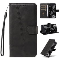 for iPhone 17 Case Wallet for Men Women, Flip Folio Cover with PU Leather Kickstand Credit Card Slots Magnetic Wrist Strap Kickstand Protective Shockproof Phone Case Cover, Black