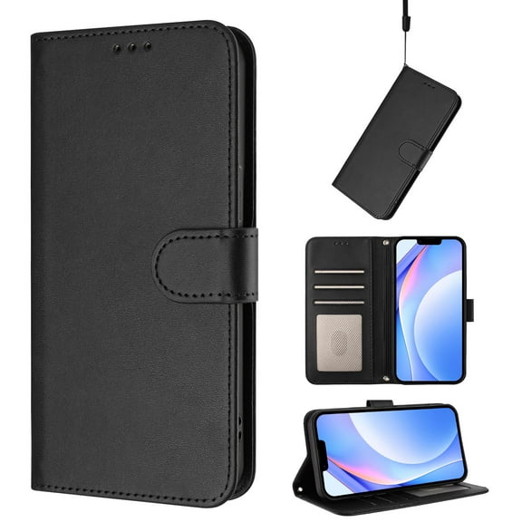 for iPhone 17 Flip Wallet Case, Classic Card Slots RFID Blocking Premium PU Leather Magnetic Clasp Kickstand Shockproof Drop Protective Men Women Rugged Wallet Phone Cover, Black