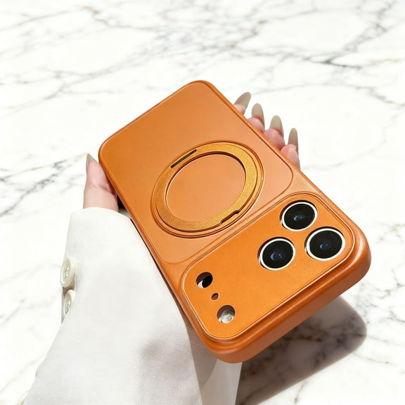 for iPhone 17 Kickstand Case with Camera Lens Protector, [Military Grade Drop Protection] Shockproof Slim Fit Secure Ring Holder Grip Protective Case for iPhone 17, Orange