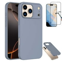 iPhone 17 Liquid Silicone Case with Tempered Glass Screen Protector,Shockproof Rugged Cover,Military-Grade Drop Protection,Microfiber Lining, Phone Case for Apple iPhone 17 6.3"- Gray