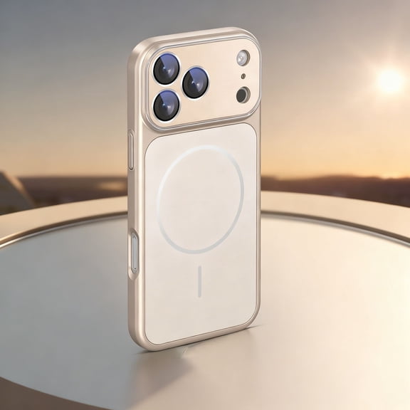 for iPhone 17 Magnetic Case, Built-in Camera Lens Protector, Slim Hard PC Silicone Bumper Shockproof Protective Phone Cover for iPhone 17 Compatible with Mag-Safe, Desertgold