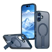 for iPhone 17 Magnetic Case, Wireless Charging Support, with Stand, Mil-Grade Drop Protection, Adjustable Bracket for iPhone 17 Case, Heat Dissipation Cover, Blue