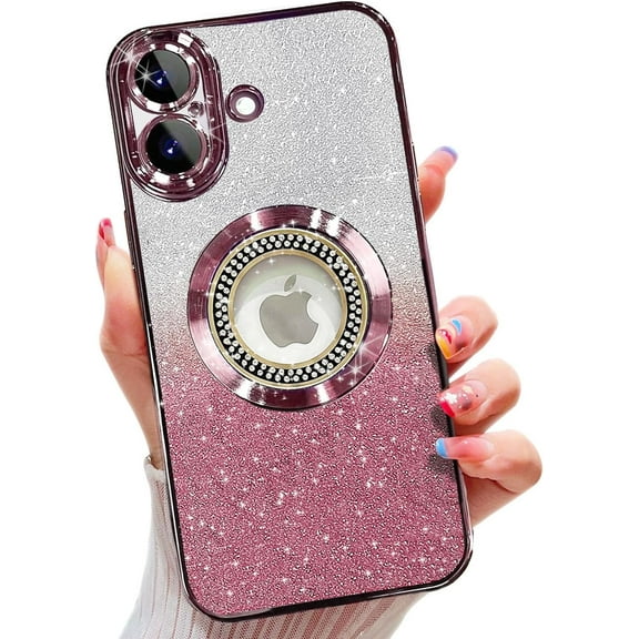 For iPhone 17 Magnetic Glitter Case Compatible with MagSafe,Full Protection Slim Shockproof Anti-Scratch Case with Camera Lens Protector Plating Bling Dust-Proof Net for Women