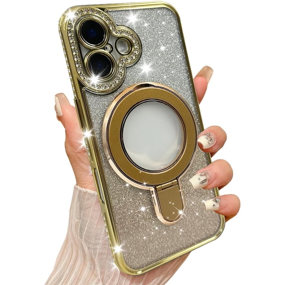 for iPhone 17 Magnetic Glitter Case [Compatible with MagSafe] Women Girls Bling Rhinestone Case with Stand Luxury Diamond Camera Protection Shockproof Case for iPhone 17