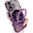 thumbnail image 1 of for iPhone 17 Magnetic Kickstand Case, [Compatible with Magsafe] Shockproof Cute Bling Glitter Diamond Rhinestone Ring Holder Camera Protector Soft Cover for Girl Woman for iPhone 17, Purple, 1 of 6