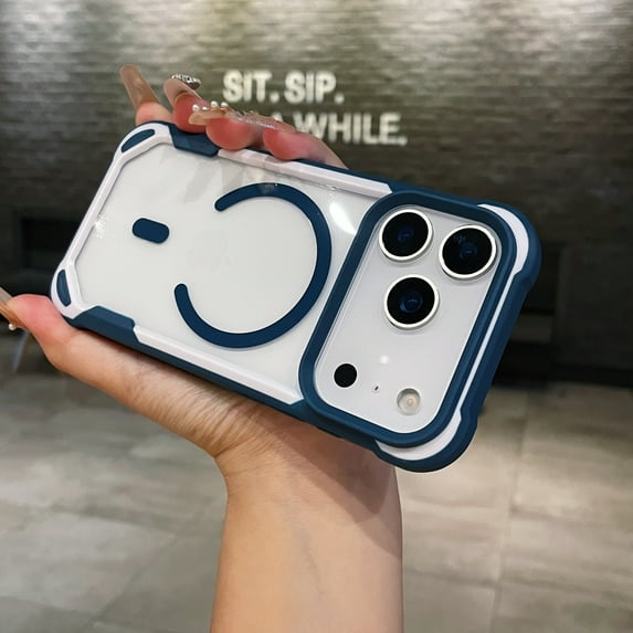 For iPhone 17 Magnetic Phone Case,Compatible with Mag-Safe,Two-color Design,Transparent Back,Ultra Slim Anti-fall Protection,Shockproof Anti-Scratch Rugged Phone Case Cover,Blue