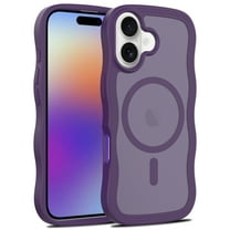 For iPhone 17 Magnetic Phone Case,Compatible with Mag-safe,Wavy Frame Cute Design for Girls Women,Translucent Matte Hard Back Shockproof Protective Lightweight Phone Case,Darkpurple