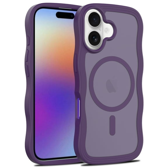 For iPhone 17 Magnetic Phone Case,Compatible with Mag-safe,Wavy Frame Cute Design for Girls Women,Translucent Matte Hard Back Shockproof Protective Lightweight Phone Case,Darkpurple