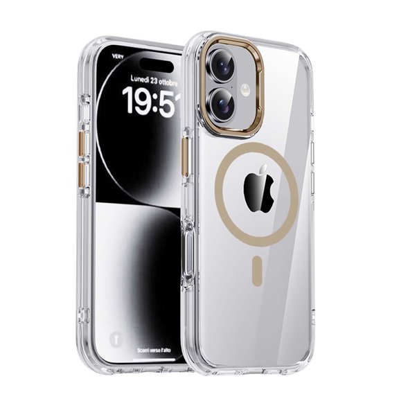 For iPhone 17 Magnetic Phone Case,Crystal Clear Back,Compatible with Mag-Safe,Not Yellowing,Anti-Scratch Shockproof Protective Ultra Slim Rugged Transparent Phone Case,Titaniumgold