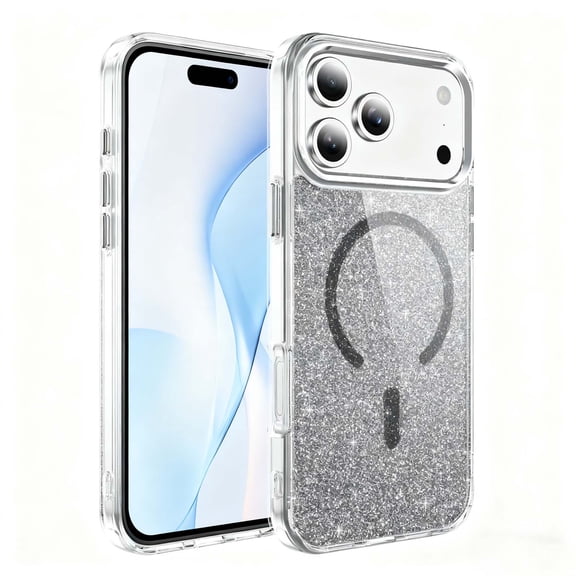 For iPhone 17 Magnetic Phone Case,Luxury Bling Crystal Glitter Back Design,Shockproof Sparkly Cute for Women Girls,Compatible with Mag-Safe,Shockproof Anti-fall,Durable Phone Case,Black